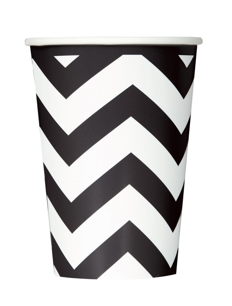 CHEVRON MIDNIGHT BLACK 355ML (12OZ) PAPER CUPS 6pk NIS Packaging & Party Supply