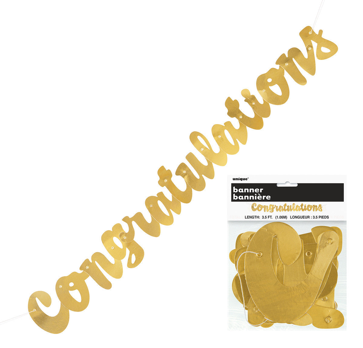 Congratulations Gold Foil Script Jointed Banner 1.06m (3.5') NIS Packaging & Party Supply