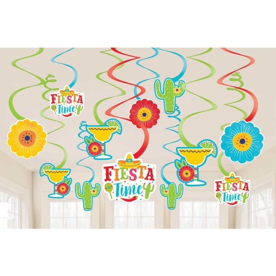 FIESTA HANGING SWIRL DECORATIONS VALUE PACK 12 NIS Packaging & Party Supply