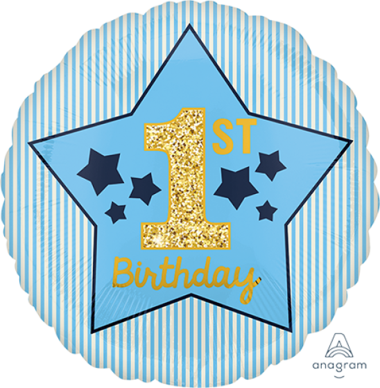 Foil Balloon 1st birthday BLUE 45cm 1pc NIS Packaging & Party Supply