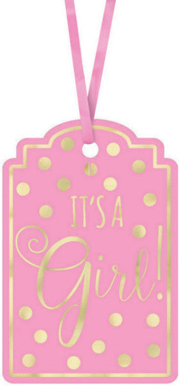 Foil-Stamped Paper Tags IT'S A GIRL - PINK 25pk NIS Packaging & Party Supply