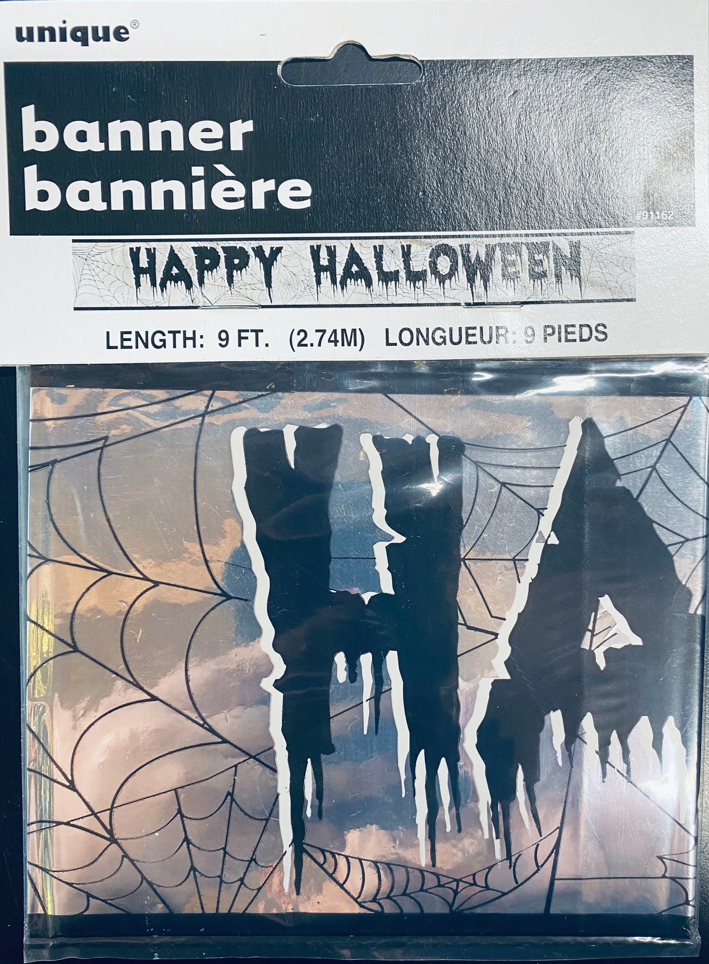 Black & Silver Happy Halloween Banner 9ft (2.74m)