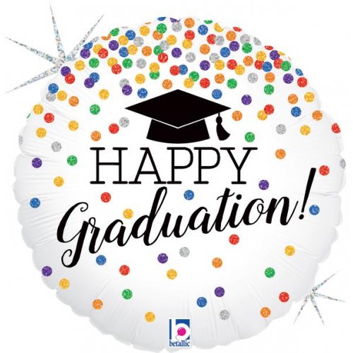 Glittering Grad Confetti Holographic 18Inch Round Balloon 1pc NIS Packaging & Party Supply