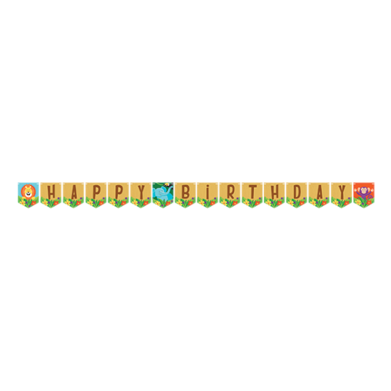 JUNGLE SAFARI HAPPY BIRTHDAY RIBBON BANNER 15cm X 1.39m NIS Traders