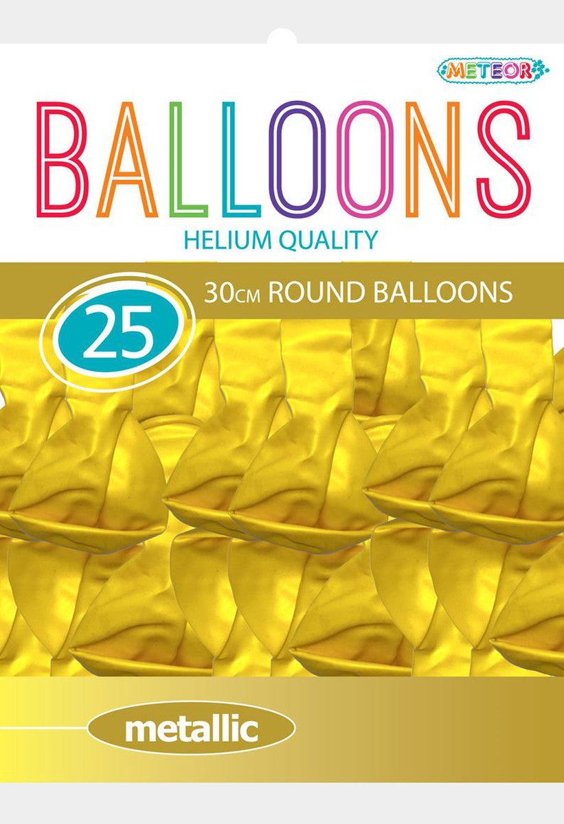 YELLOW -30CM (12") METALLIC BALLOONS 25pk