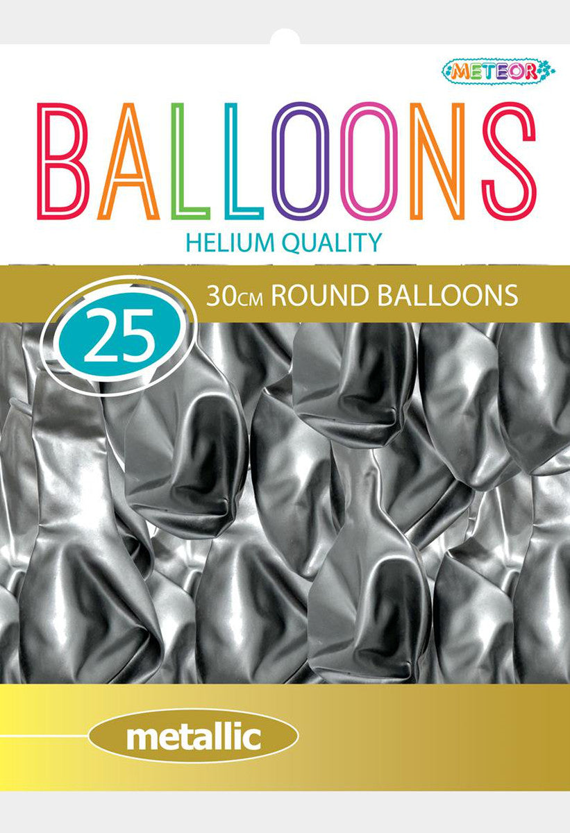 Metallic SILVER Latex Balloon 25 pk 30CM (12")