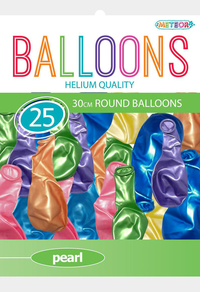 PEARL ASSORTED Latex Balloons 25pk 30CM (12")