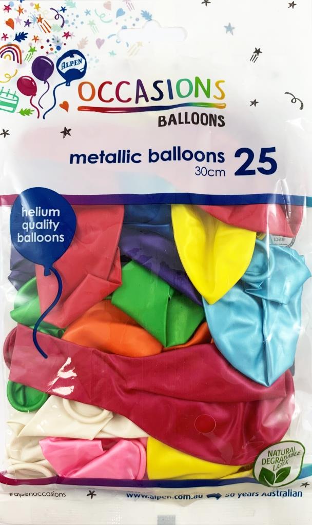 Buy Metallic Assorted Colours 30cm Balloons at NIS Packaging & Party Supply Brisbane, Logan, Gold Coast, Sydney, Melbourne, Australia