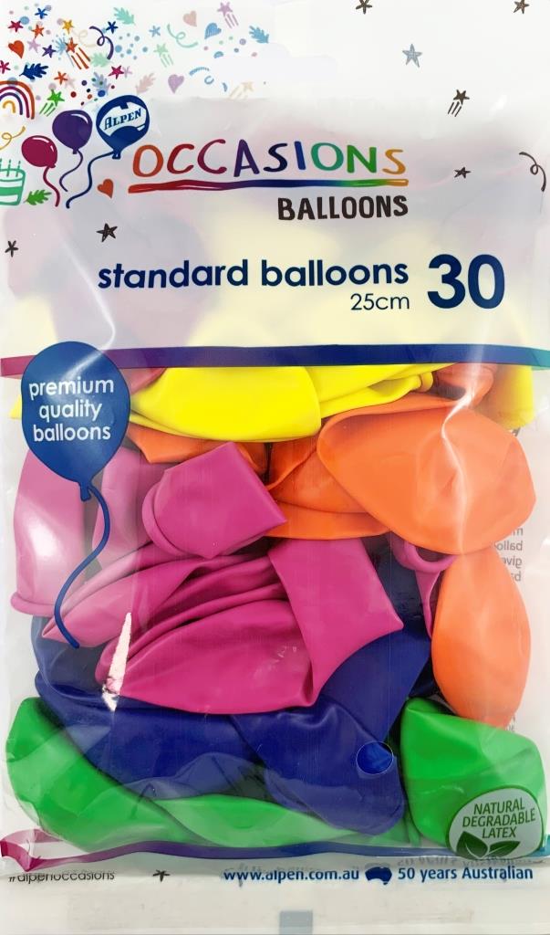 Buy Mixed Colours 25cm Balloons P30 at NIS Packaging & Party Supply Brisbane, Logan, Gold Coast, Sydney, Melbourne, Australia