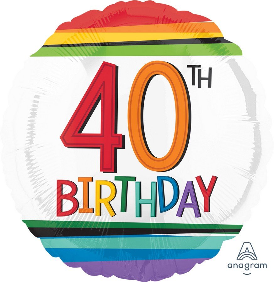 Rainbow Birthday 40th Foil Balloon 45cm NIS Traders