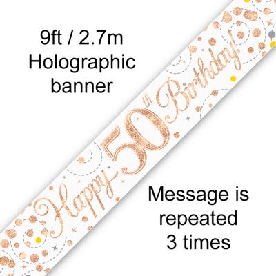 Buy Rose gold Happy 50th B'day BANNER at NIS Packaging & Party Supply Brisbane, Logan, Gold Coast, Sydney, Melbourne, Australia