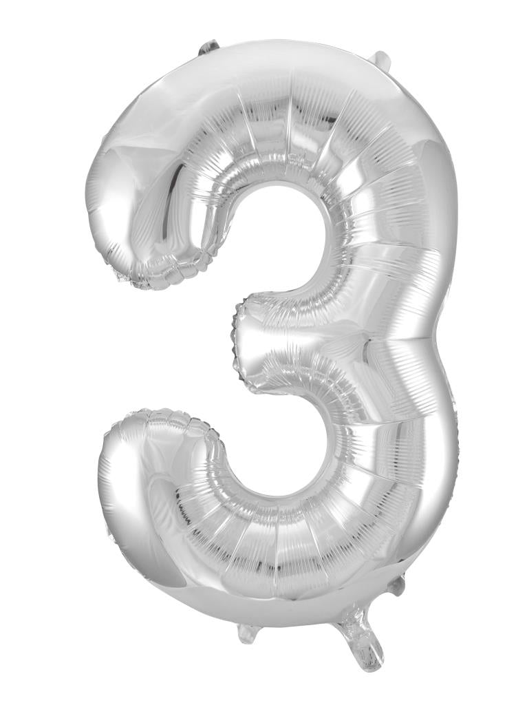 Buy Silver Foil Balloon Number #3 (34inch) at NIS Packaging & Party Supply Brisbane, Logan, Gold Coast, Sydney, Melbourne, Australia