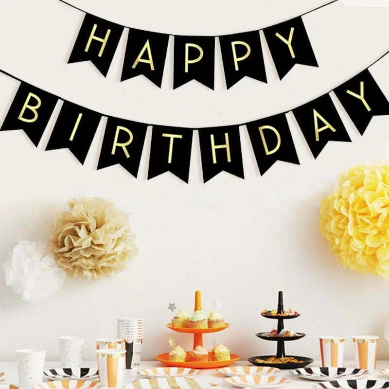 BLACK Happy Birthday Bunting 3.3m 1pc