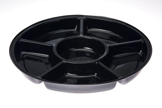 15" Black Round 6 Compartment Food Service Platter With clear Lid