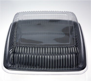 16" Square Black Platter with clear Lid 1pc