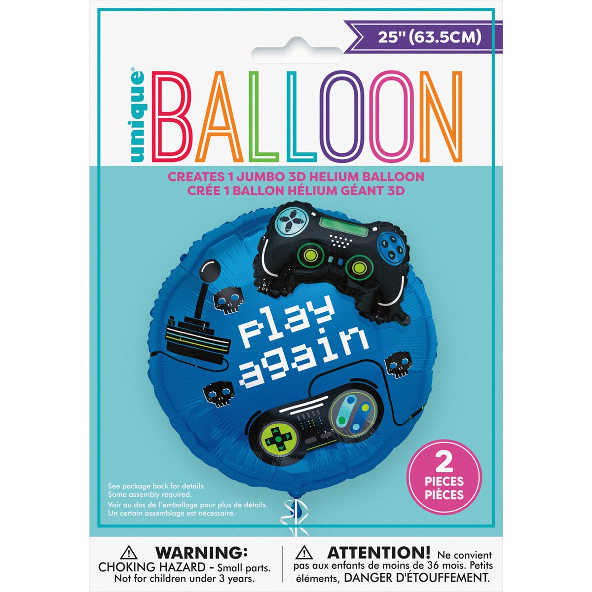 Gamer Balloon Kit - 2 Foil Balloons Creates 1 Jumbo 3D Balloon 63.5cm (25")