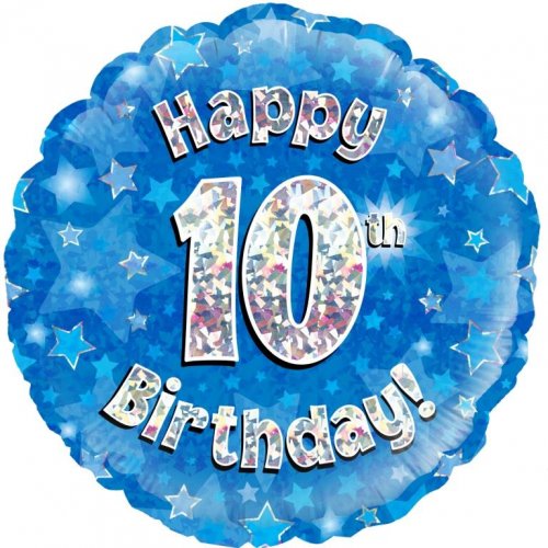 Blue Holographic Happy 10th Bday