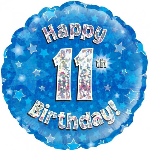 Blue Holographic Happy 11th Birthday 45cm 1pc