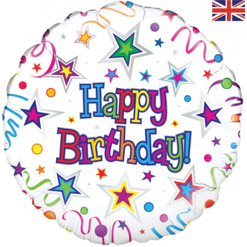 Happy Birthday Ribbon & Stars Foil Balloon 1pc