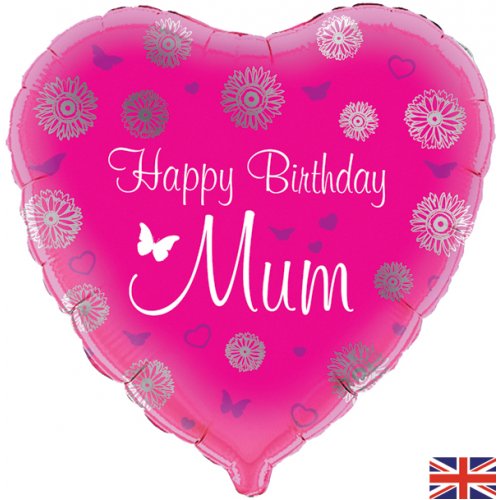 Happy Birthday Mum Pink Heart 18cm 1pc