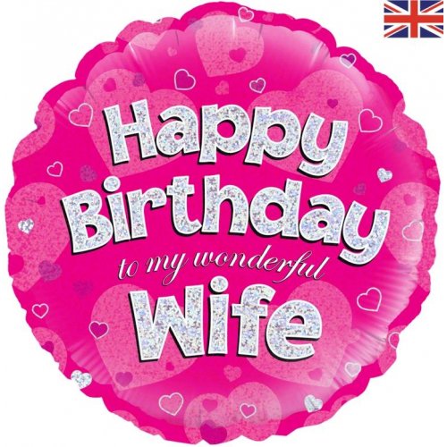 Holographic Happy Birthday To Wife Balloon