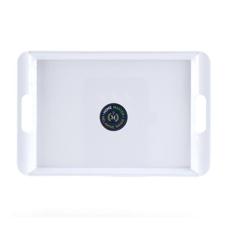 Melamine Tray with Built in Handles Rectangular 33cm x 22cm x 2cm - White