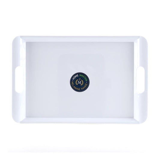 Melamine Tray with Built in Handles Rectangular 33cm x 22cm x 2cm - White