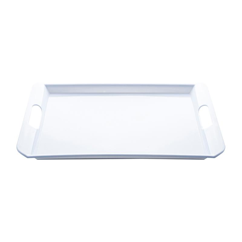 Melamine Tray with Built in Handles Rectangular 33cm x 22cm x 2cm - White