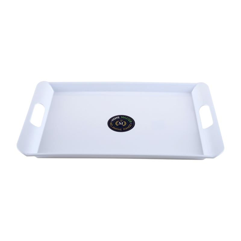 Melamine Tray with Built in Handles Rectangular 33cm x 22cm x 2cm - White