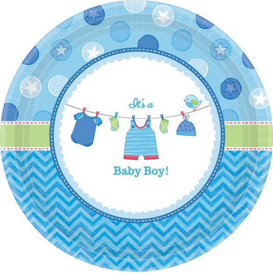 SHOWER WITH LOVE BOY 26CM ROUND PAPER PLATES