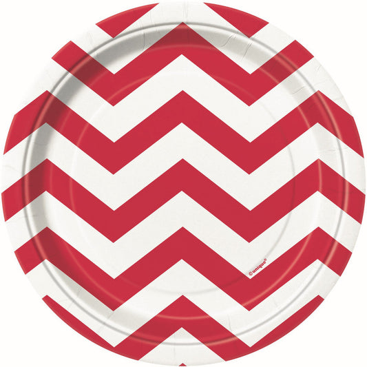 CHEVRON RUBY RED 18CM (7") PAPER PLATES 8pk