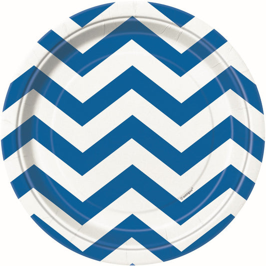 CHEVRON ROYAL BLUE 18CM (7") PAPER PLATES 8pk