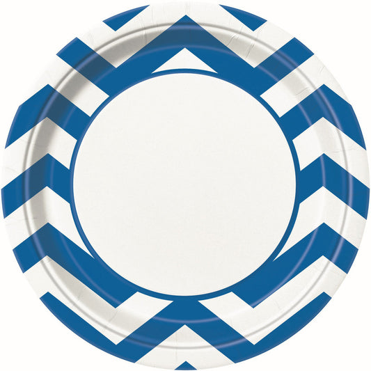 CHEVRON ROYAL BLUE  23CM (9") PAPER PLATES 8pk