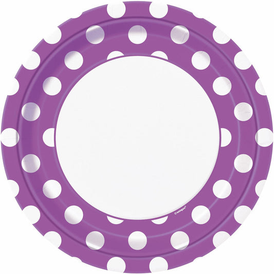 DOTS PRETTY PURPLE 23CM (9") PAPER PLATES 8pk