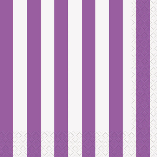 STRIPES PRETTY PURPLE BEVERAGE NAPKINS 2PLY 25.4CM X 25.4CM (10" X 10") 16pk