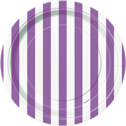 STRIPES PRETTY PURPLE 18CM (7") PAPER PLATES 8pk