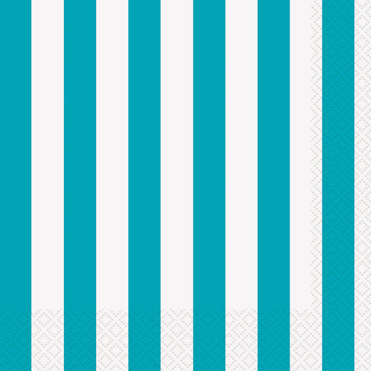 STRIPES CARIBBEAN TEAL BEVERAGE NAPKINS 2PLY 25.4CM X 25.4CM (10" X 10") 16pk
