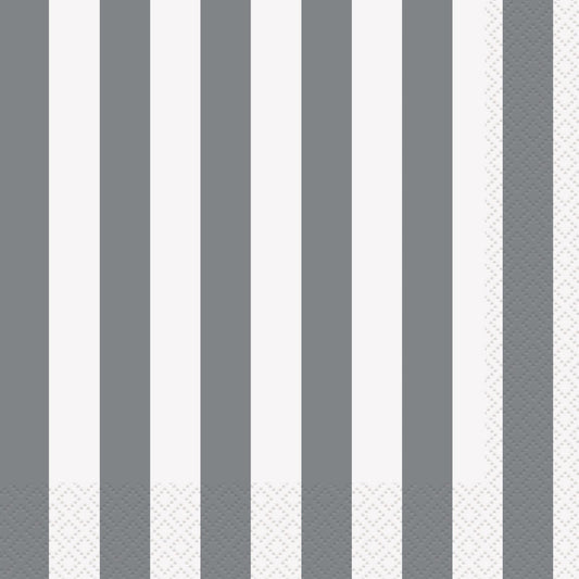 STRIPES SILVER LUNCHEON NAPKINS 2PLY 33CM X 33CM (13" X 13") 16pk