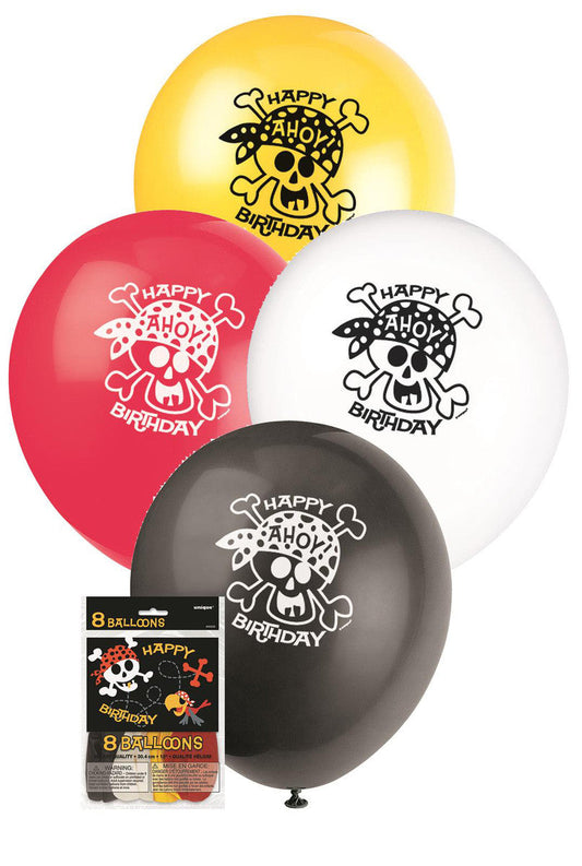 PIRATE FUN 8 BALLOONS - ASSORTED COLOURS   30CM (12")
