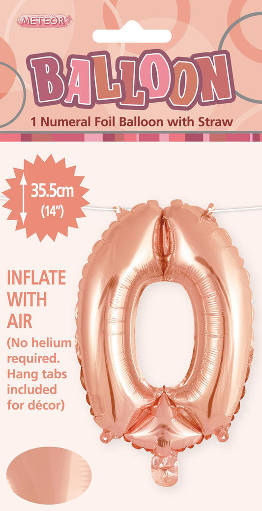 ROSE GOLD "0" NUMERAL FOIL BALLOON 35CM (14")