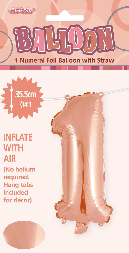 ROSE GOLD "1" NUMERAL FOIL BALLOON 35CM (14")