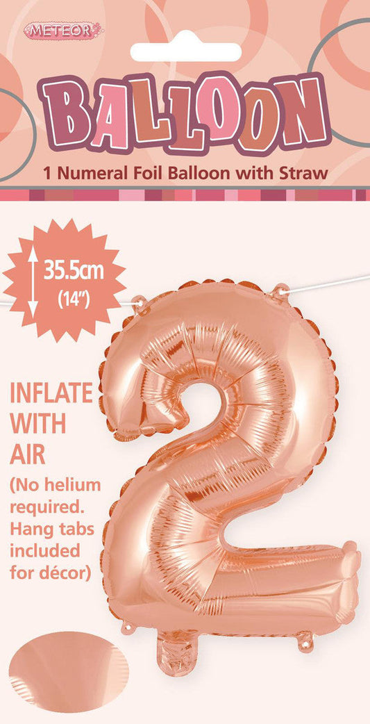 ROSE GOLD "2" NUMERAL FOIL BALLOON 35CM (14")
