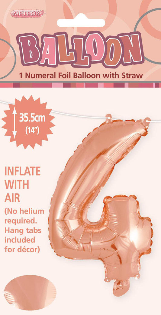 ROSE GOLD "4" NUMERAL FOIL BALLOON 35CM (14")