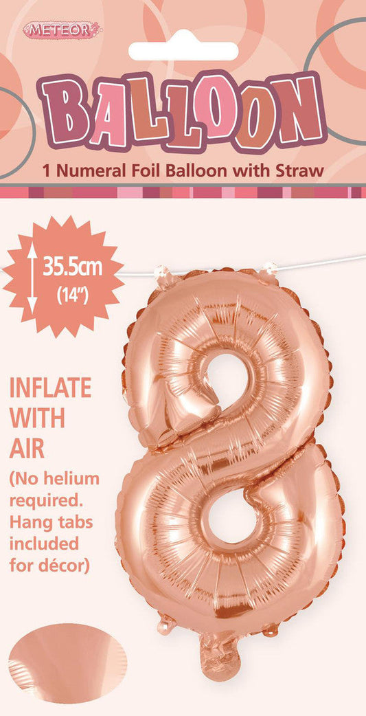 ROSE GOLD "8" NUMERAL FOIL BALLOON 35CM (14")