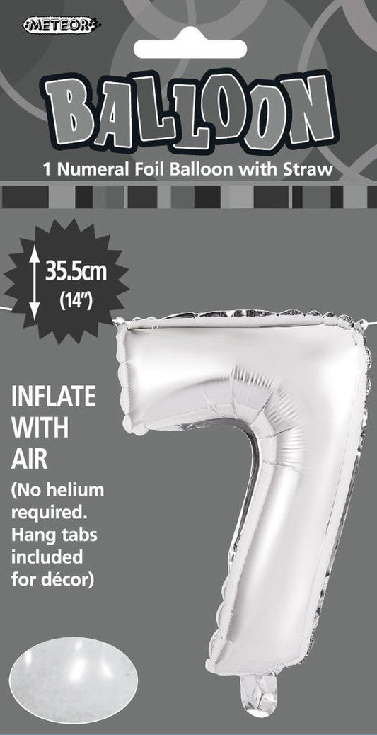 SILVER "7" NUMERAL FOIL BALLOON 35CM (14")