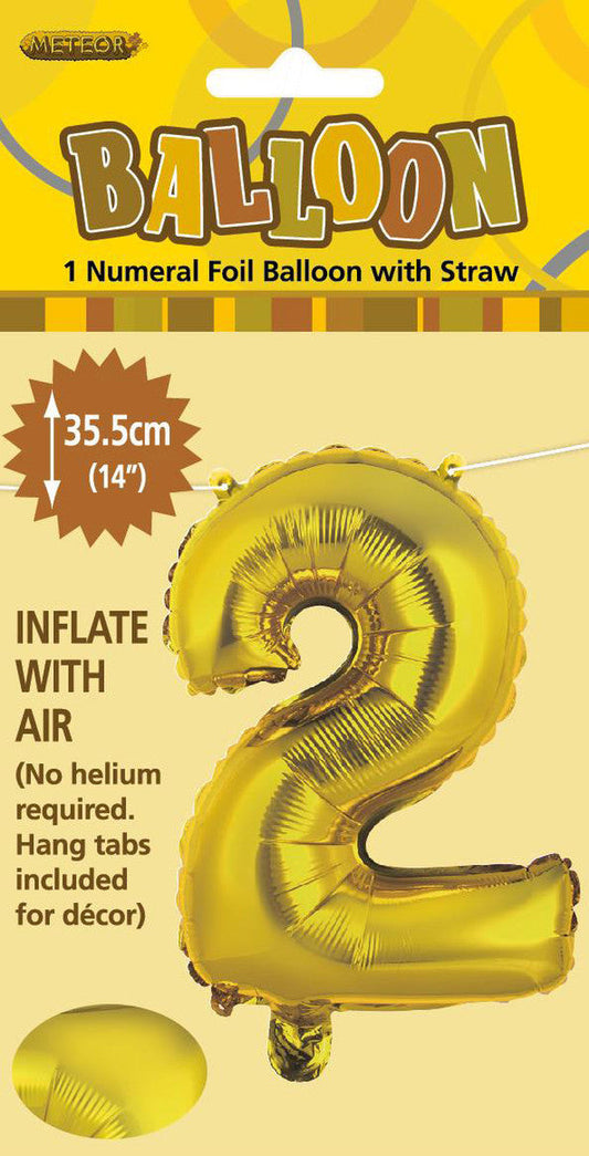 GOLD "2" NUMERAL FOIL BALLOON 35CM (14")