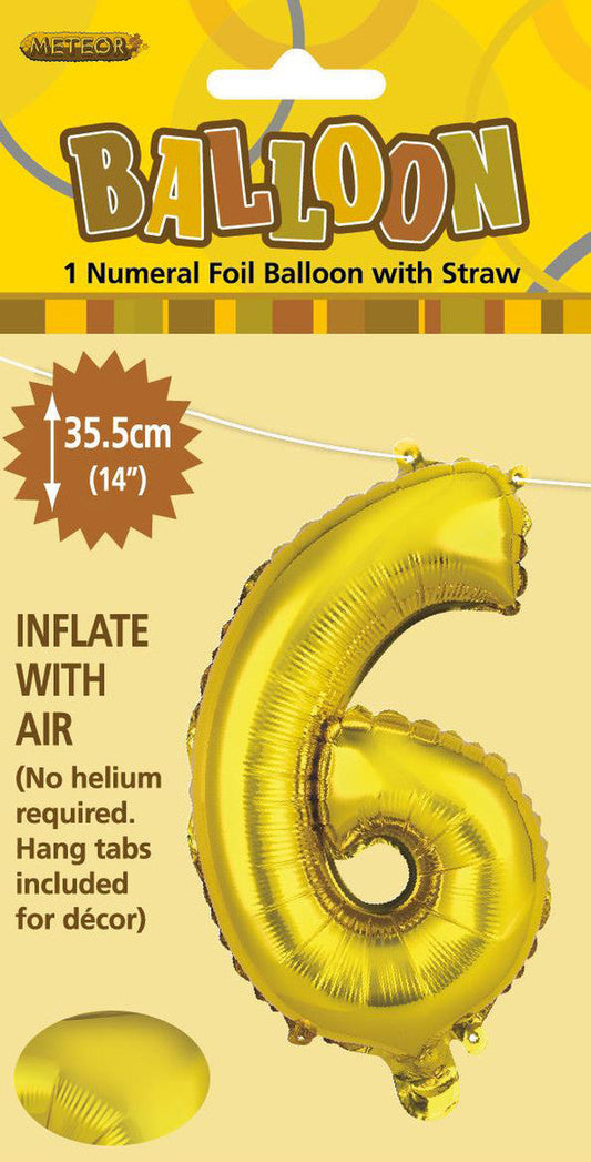 GOLD "6" NUMERAL FOIL BALLOON 35CM (14")