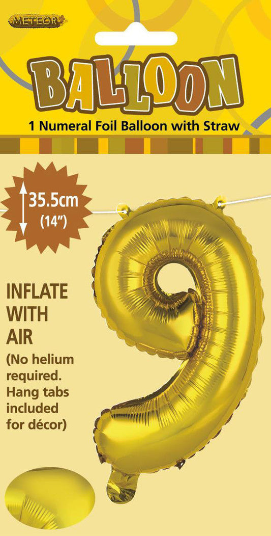 GOLD "9" NUMERAL FOIL BALLOON 35CM (14")