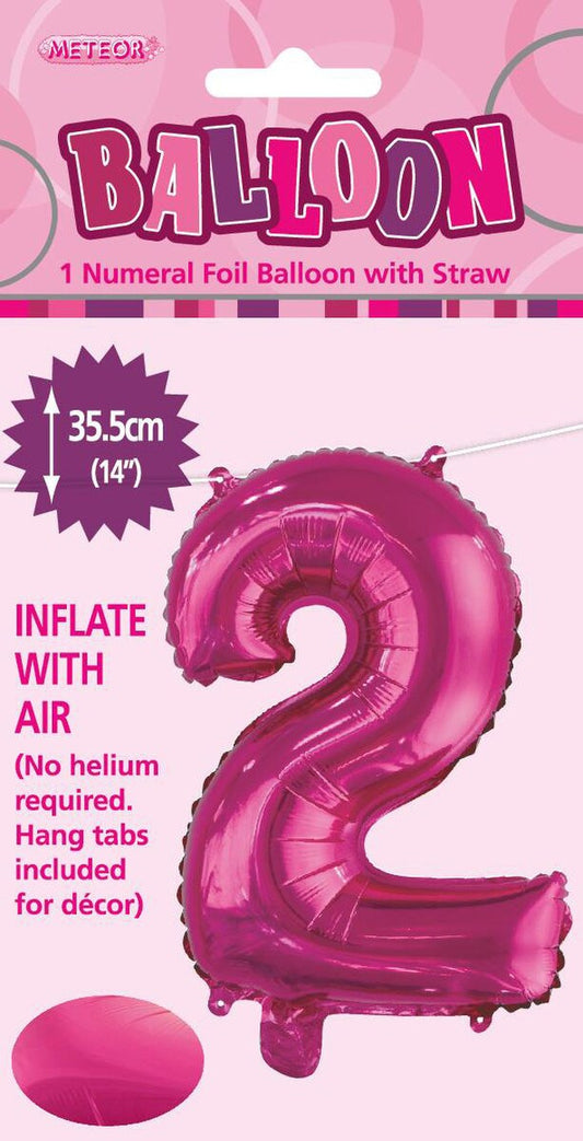 Hot Pink "2" Numeral Foil Balloon 35cm (14")