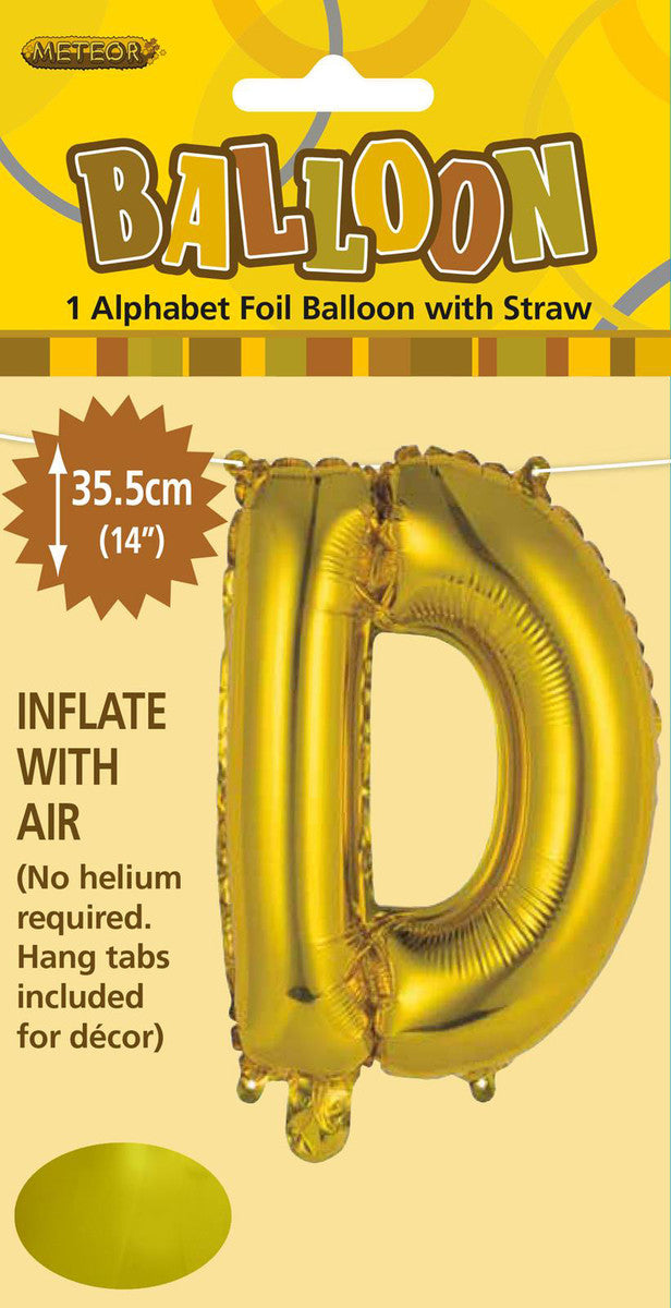 GOLD "D" ALPHABET FOIL BALLOON 35CM (14")